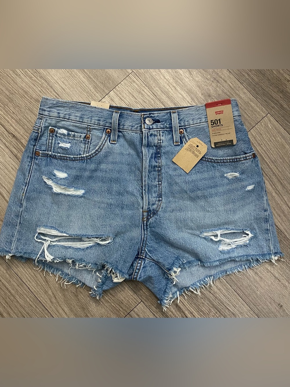 Levi's Blue Distressed 501 High-Rise Jean Shorts